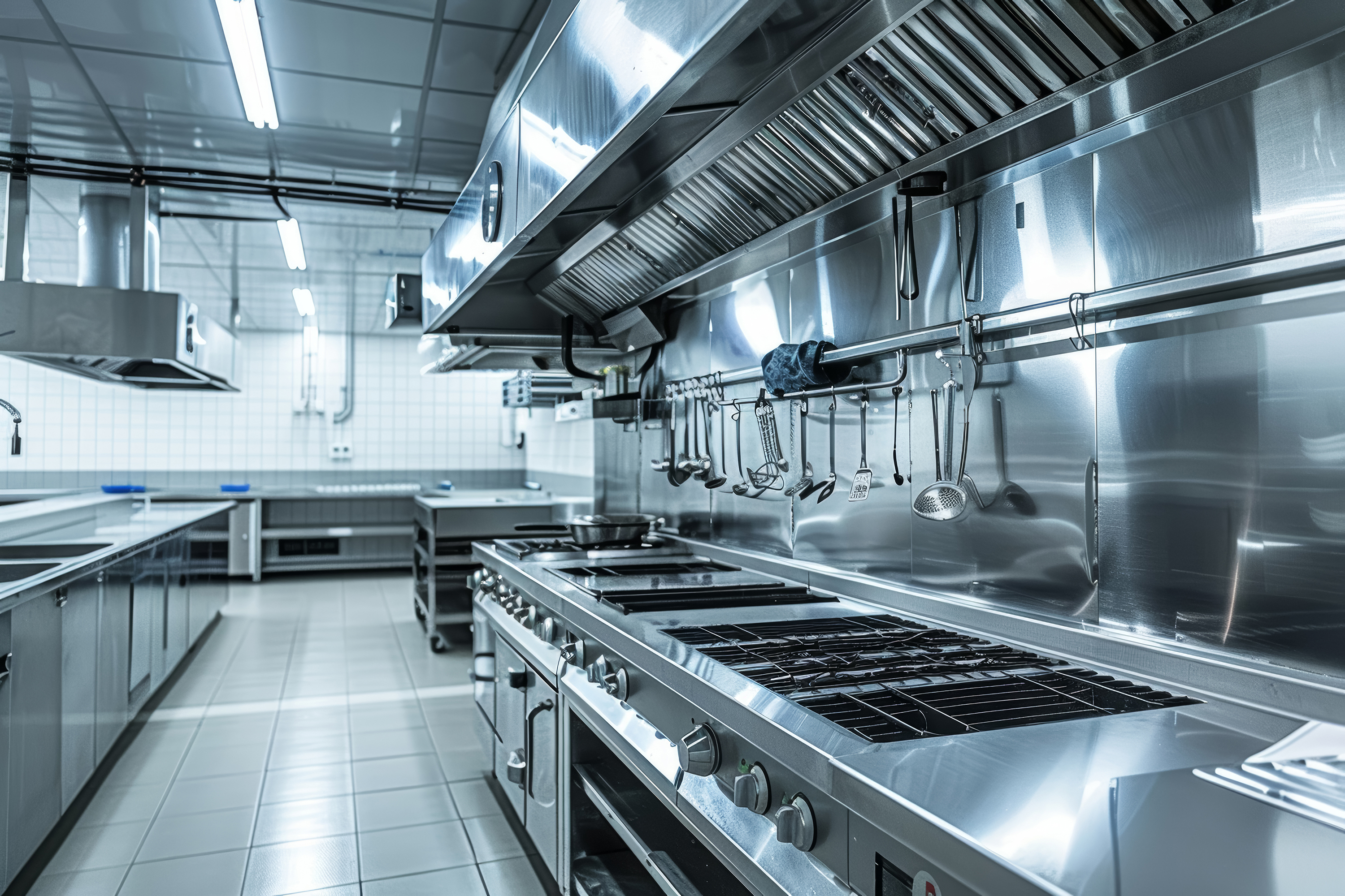 commercial kitchen, gas range